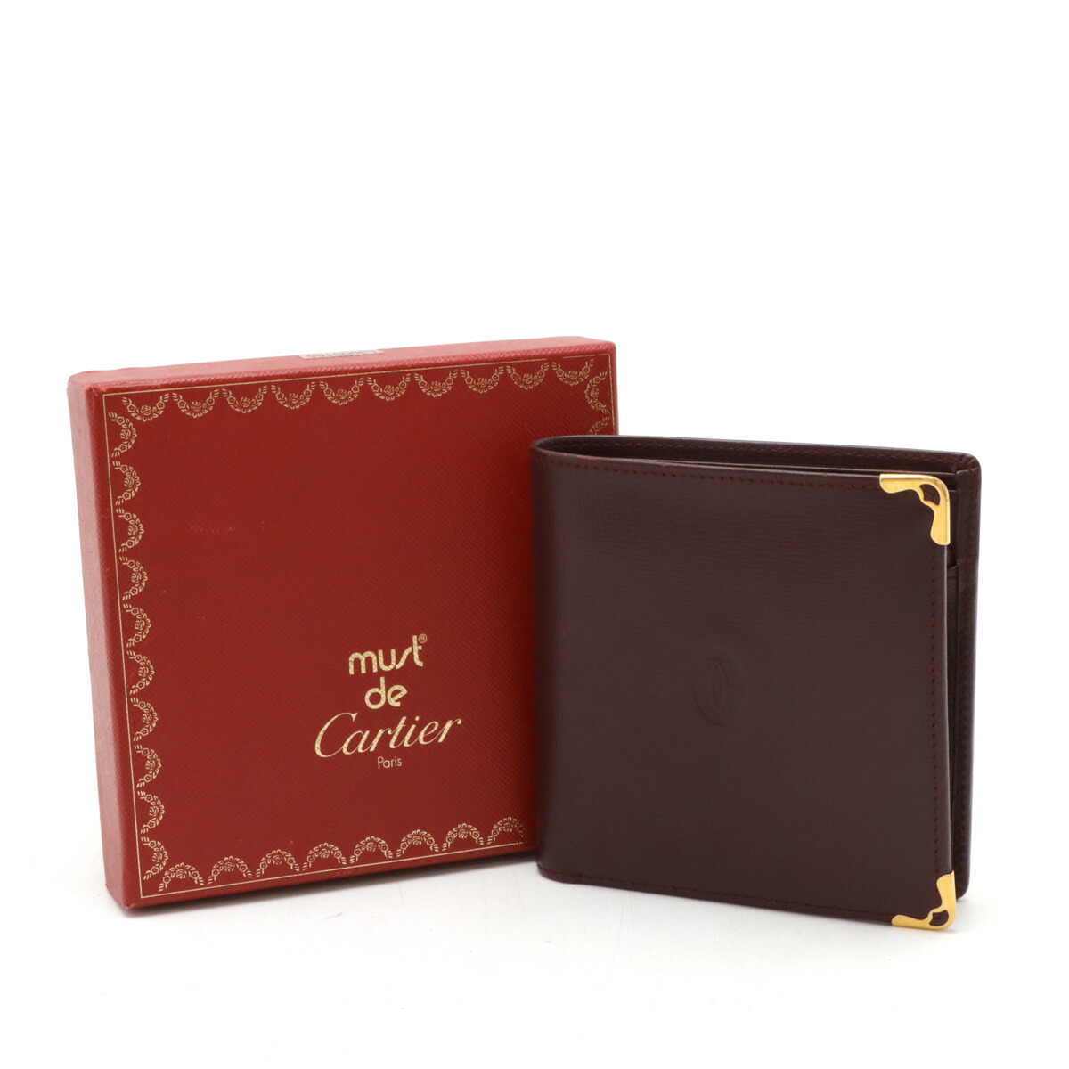 Cartier 二つ折り財布 マストドゥカルティエ レザー ボルドー