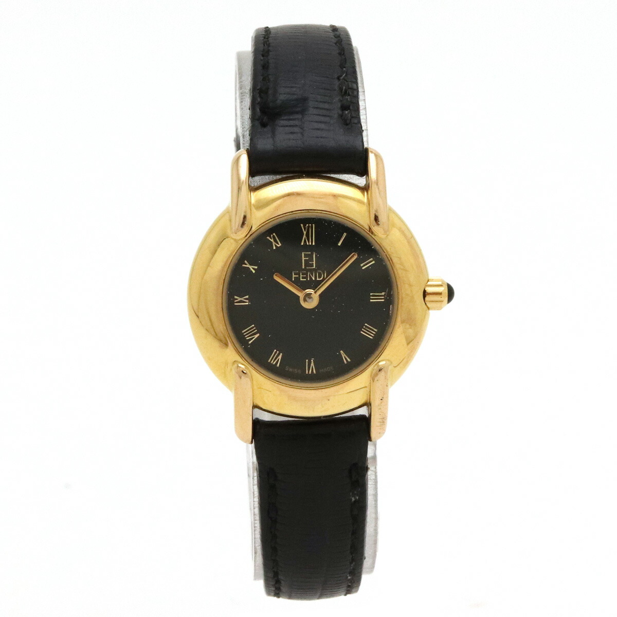 ジャンク品】FENDI 黒 レザーベルト 時計 ゴールド金具 楽天市場