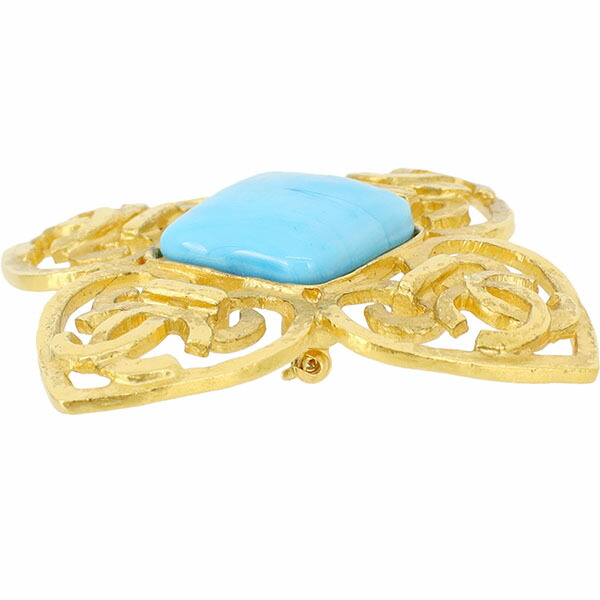 大きめCHANEL シャネル クロス型ブローチ ターコイズ色 ヴィンテージ