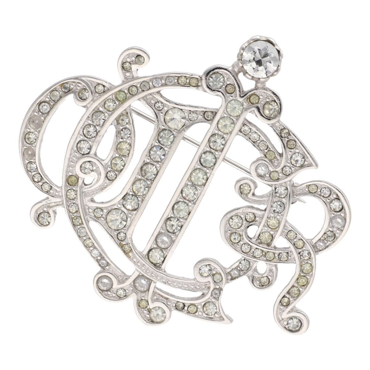 クリスチャンディオール Christian Dior ロゴ ラインストーン ブローチ
