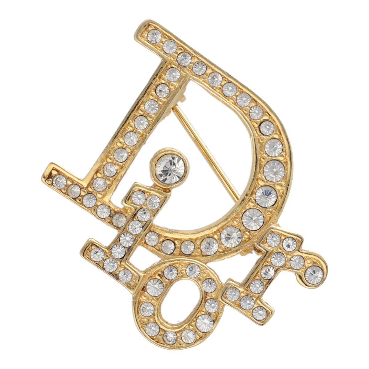 極美品】 Christian Dior ブローチ ロゴ ラインストーン 2726 極美品