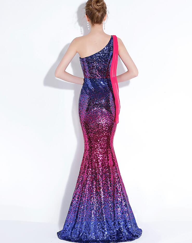高級 コンテストドレス マーメイド/パーティ/スパンコール 紫