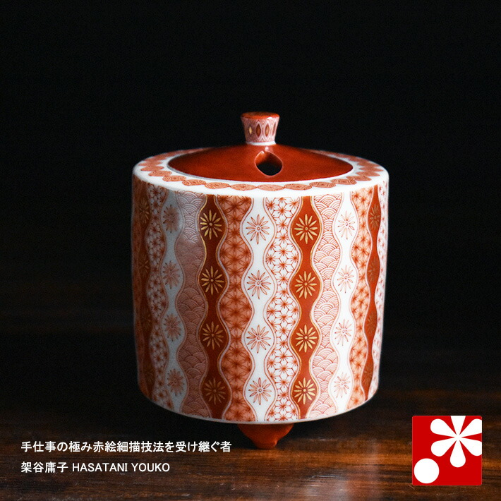 福島武山 九谷佐野窯 赤絵江戸まつり之図 飾り壺 赤絵細描 福島