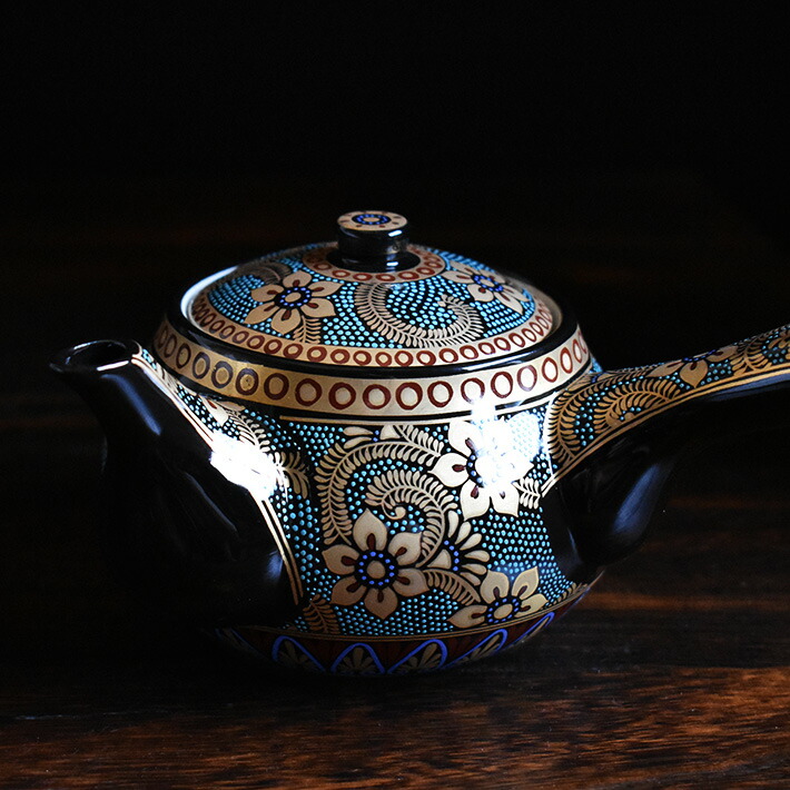 楽天市場】九谷焼 蓋付き 湯呑み 5客・急須 セット 青粒金唐草（ 来客