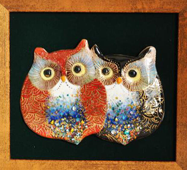 楽天市場】【UncleZ】七宝焼き「飾り額」2羽のふくろう : 京の恵み