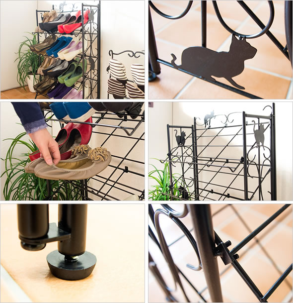 楽天市場】下駄箱 ネコ シューズボックス 黒猫シューズラック(4段