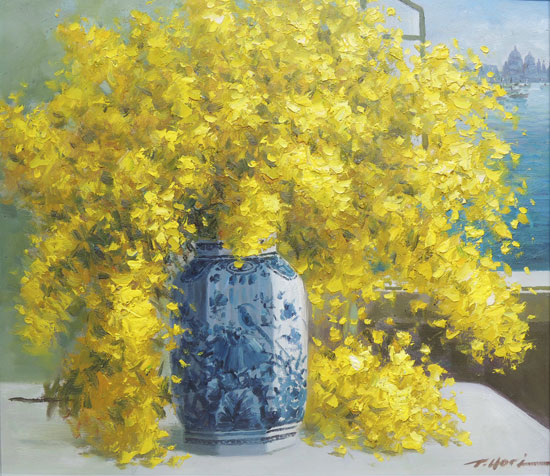 楽天市場】絵画 油絵 ミモザ （堀哲夫） 送料無料 【肉筆】【油絵