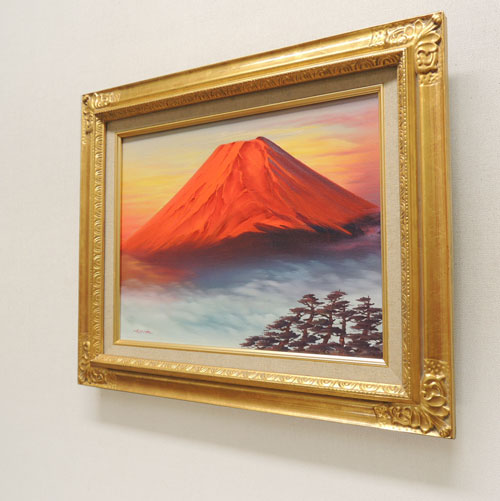 絵画シリーズNO3 油彩画 開運吉祥 富士山 森田浩二画伯「赤富士」6号肉筆