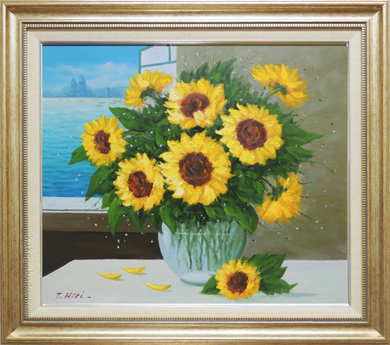 真作 油彩肉筆画 ウット・エルマン 『ひまわり畑のヴィラ』 真作 油彩