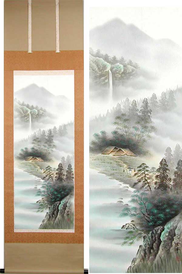 楽天市場】掛け軸 淡彩山水 (山田雲峰) （掛軸小物なし）送料無料