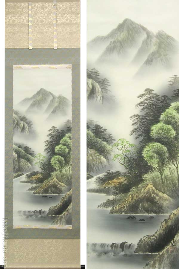 楽天市場】掛け軸 彩色山水 （佐藤竹風） 送料無料 【掛軸】【一間床