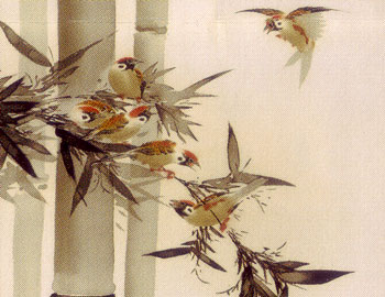 掛軸 田村竹世 竹に雀 表装品質保証書付、専用箱付 掛け軸 竹に雀 田村竹世