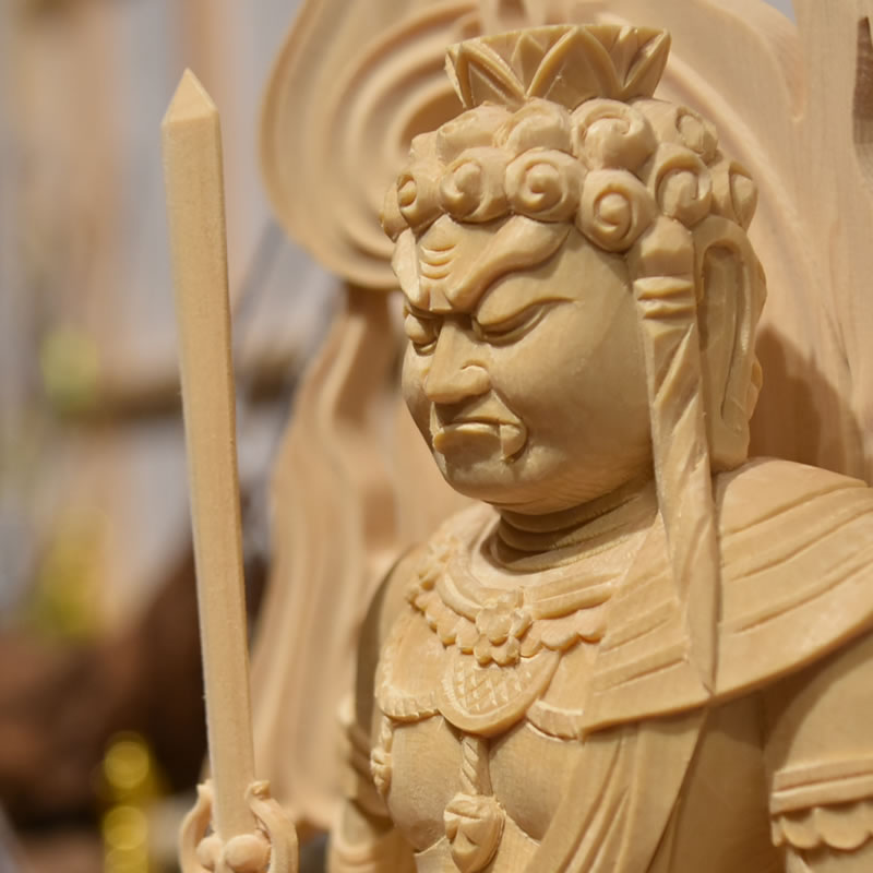 楽天市場】木彫り仏像 【不動明王立像】 火炎光背四角台 桧木 立6.0寸