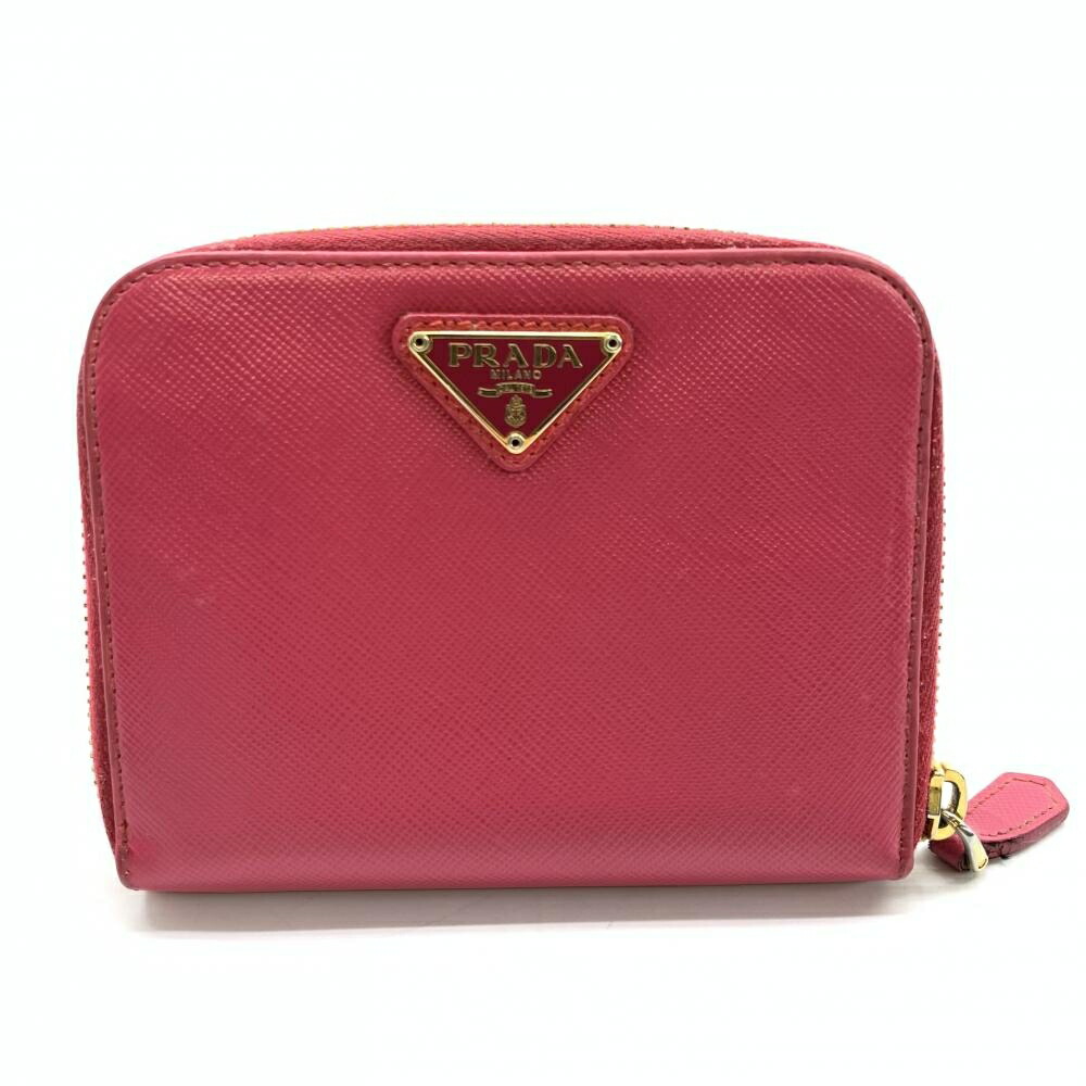 プラダ 二つ折り財布 ベージュ系 サフィアーノレザー サンド レッド