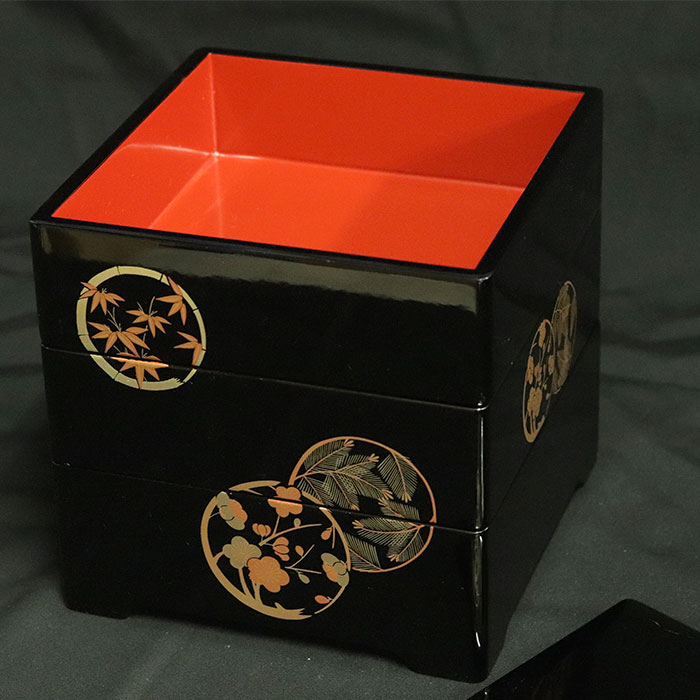 楽天市場】重箱 3段 日本製 国産 会津漆器 6.0 三段重共足 花丸 黒 内
