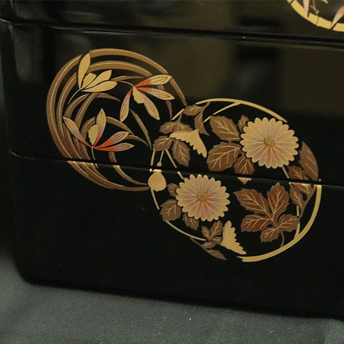楽天市場】重箱 3段 日本製 国産 会津漆器 6.5 三段本重 雅花丸 黒 内