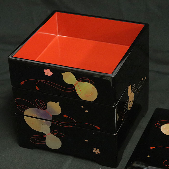 楽天市場】重箱 3段 日本製 国産 会津漆器 6.0 三段重共足 ひさご 黒