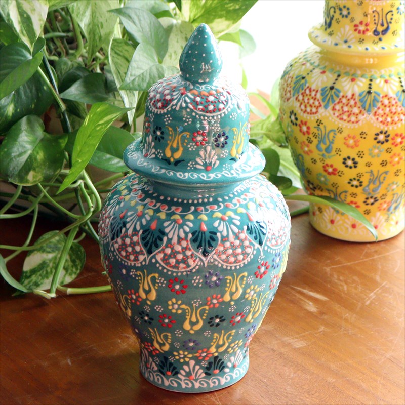 楽天市場】【15%OFFクーポン対象】トルコ陶器 蓋つき壺 高さ25×直径