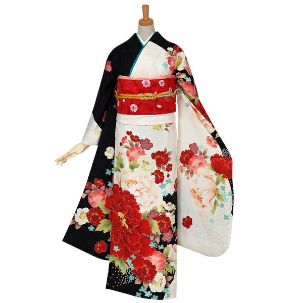 楽天市場】【成人式 振袖 レンタル】RS551 正絹 白黒 牡丹に桜花（R584