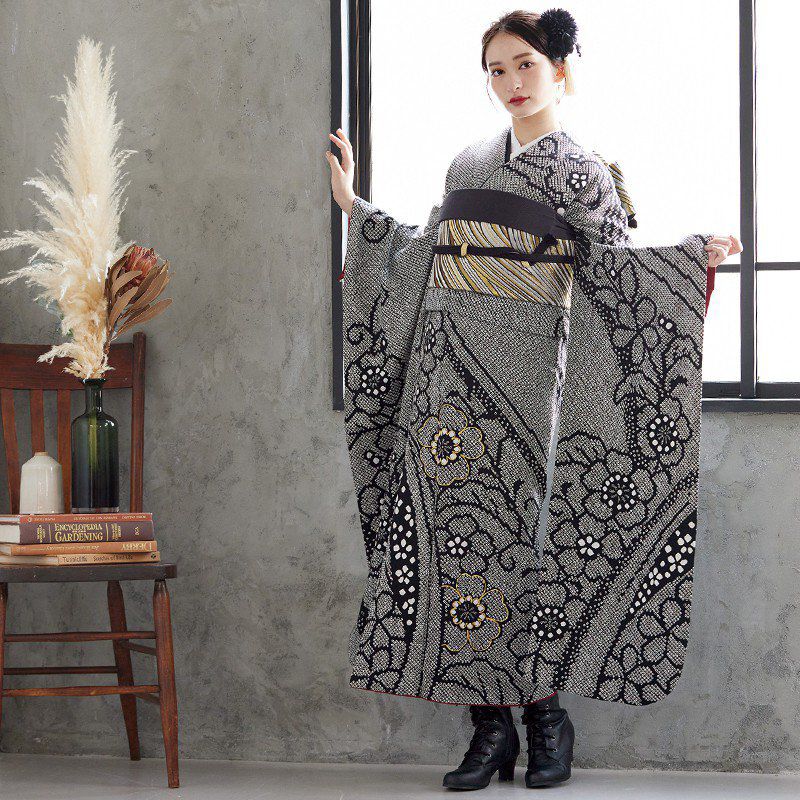 美品 総絞り 黒地 花模様 珍品 逸品 振袖 フルセット 振り袖 楽天市場