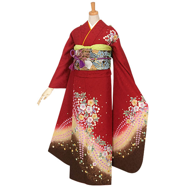 楽天市場】【成人式 振袖 レンタル】RS615 正絹 赤 辻が花に観世水フル