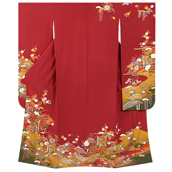 楽天市場】【成人式 振袖 レンタル】RS044 正絹 エンジ 四季文フル