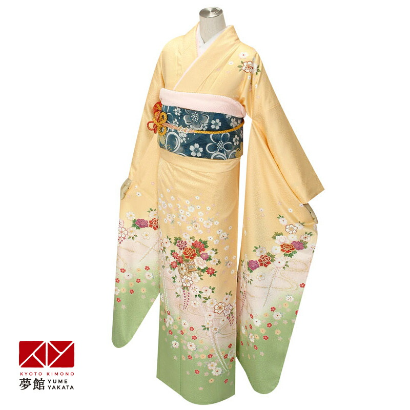 楽天市場】【成人式 振袖 レンタル】RS090 正絹 黄色 菊と鼓フルセット