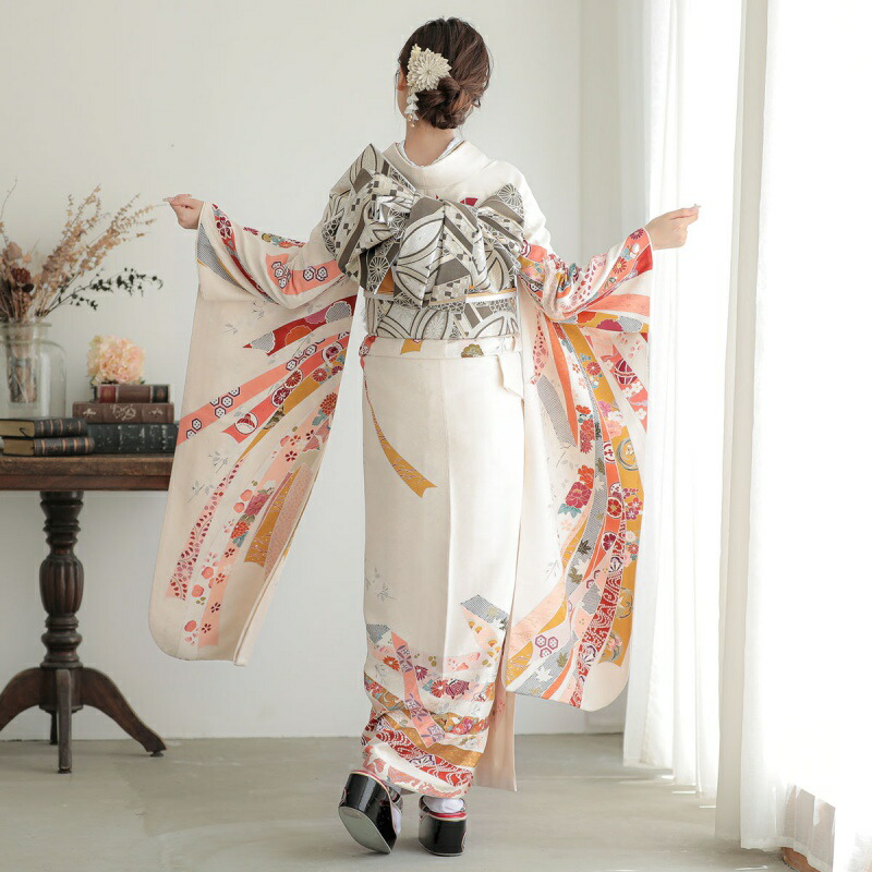 楽天市場】【成人式 振袖 レンタル】RS1425 正絹 白 吉祥熨斗目に