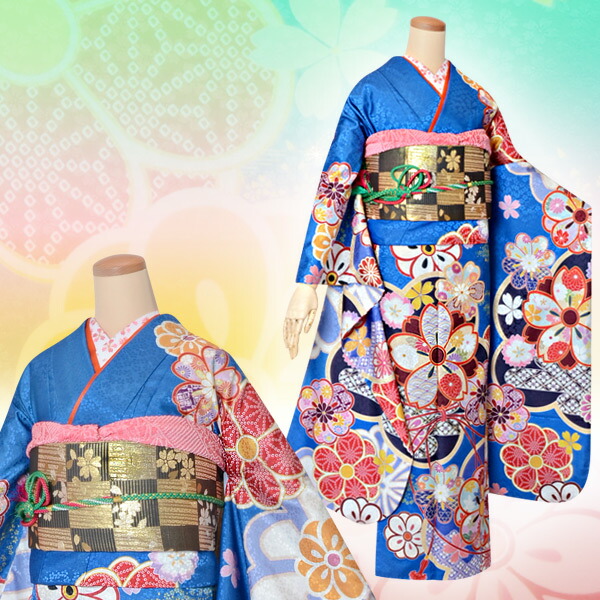 楽天市場】【成人式 振袖 レンタル】RS1593青 菊桜フルセット 往復送料