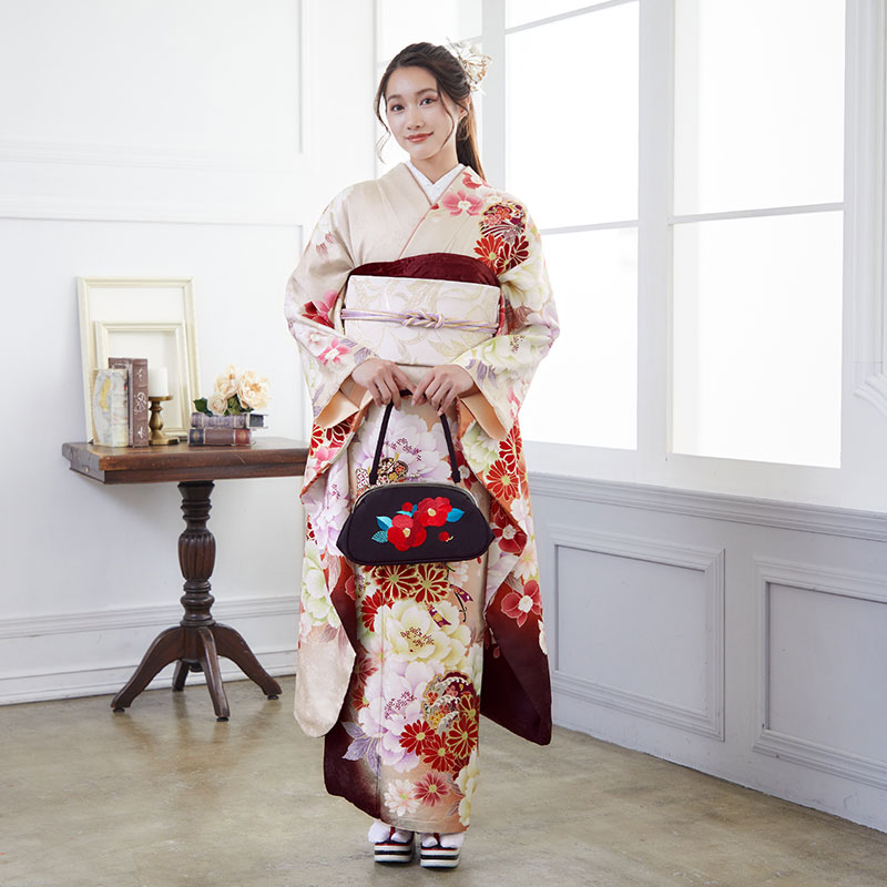 楽天市場】【振袖 レンタル】 結婚式 結納R1679 正絹 薄茶 花と御所車