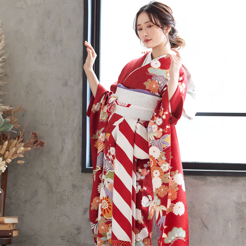 楽天市場】【振袖 レンタル】 結婚式 結納R1786 正絹 赤 松竹梅菊牡丹