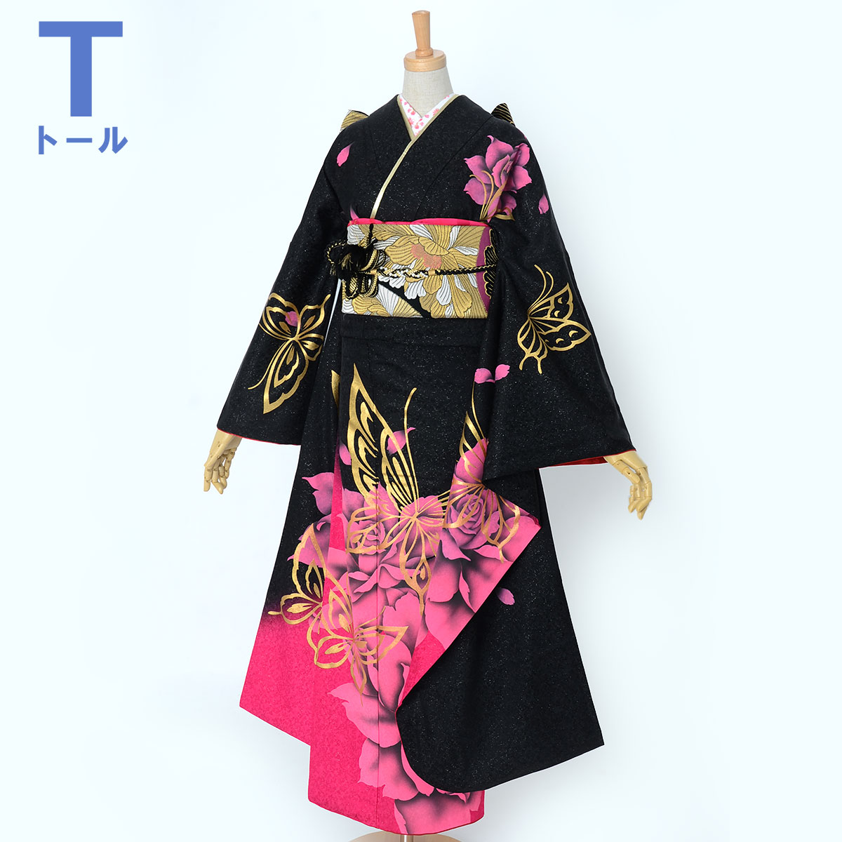 楽天市場】【成人式 振袖 レンタル】RS1871 正絹 黒 バラに蝶フル