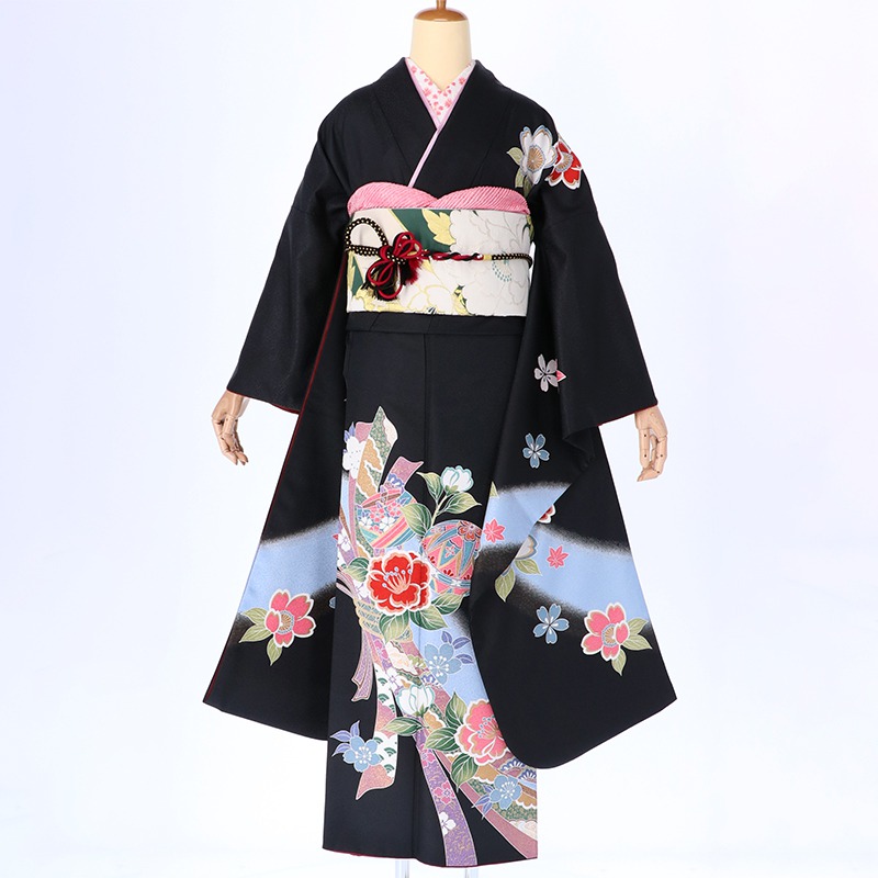 楽天市場】【振袖 レンタル】 結婚式 結納R176黒 椿手鞠熨斗柄 振袖