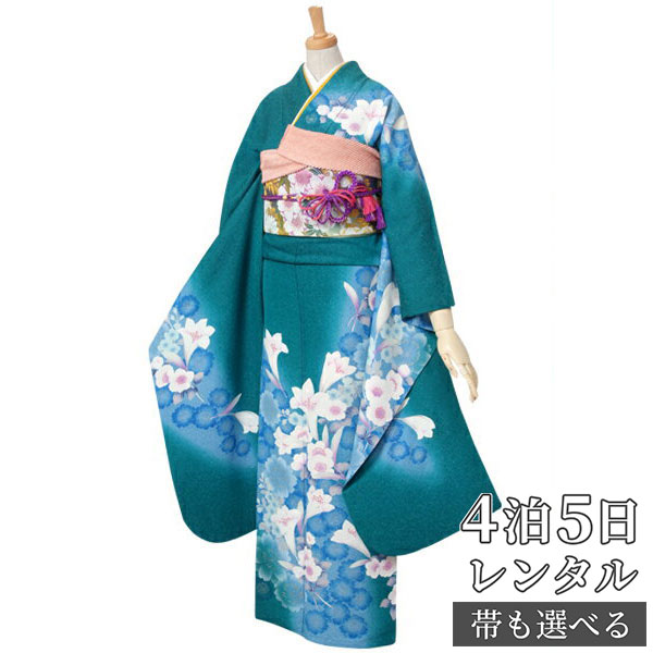 楽天市場】【振袖 レンタル】 結婚式 結納R108 正絹 緑 青桜と白百合