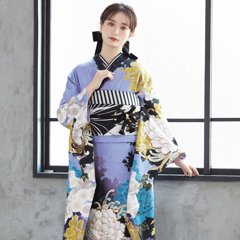 楽天市場】【成人式 振袖 レンタル】RS1079 正絹 藤紫 牡丹に八重桜