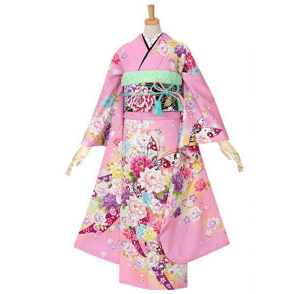 楽天市場】【成人式 振袖 レンタル】RS1029 正絹 ピンク 牡丹と蝶に