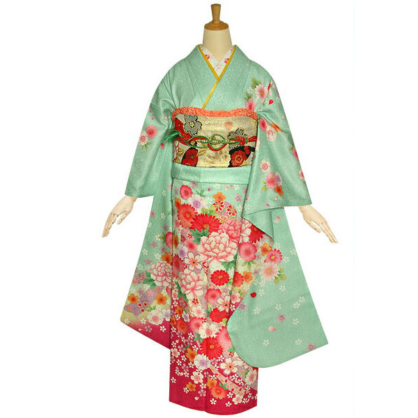 Y2761◇美品 正絹 毬 桜 成人式 振袖 着物