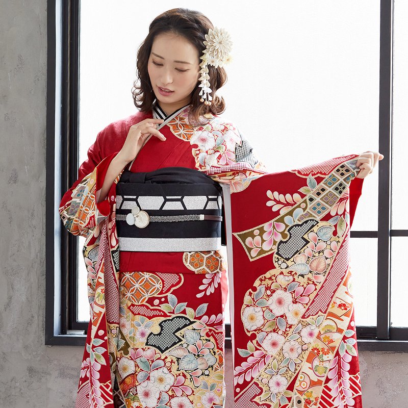 楽天市場】【成人式 振袖 レンタル】RS1245 正絹 赤 雲取熨斗に辻が花