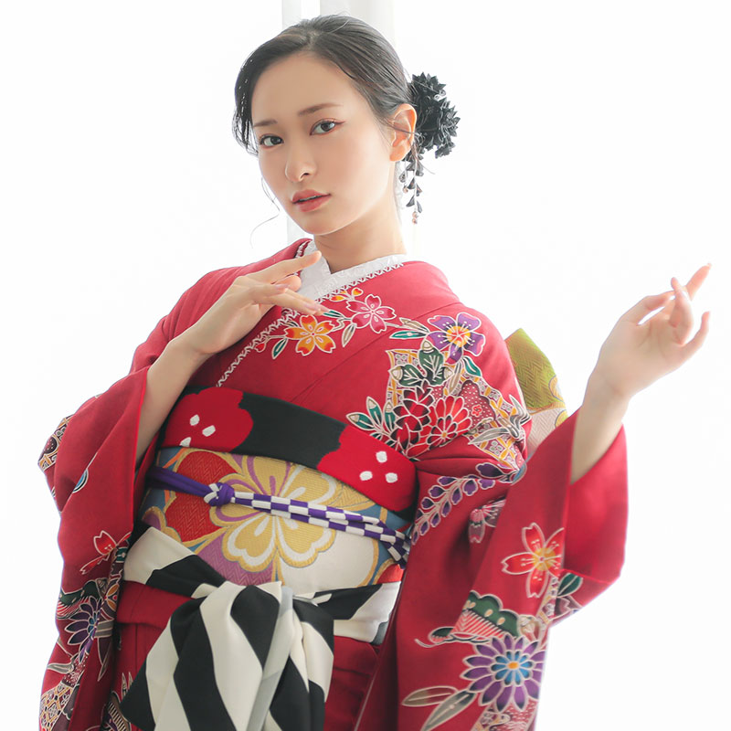 楽天市場】【成人式 振袖 レンタル】RS1362 正絹 赤 紅型風 花熨斗鴛鴦