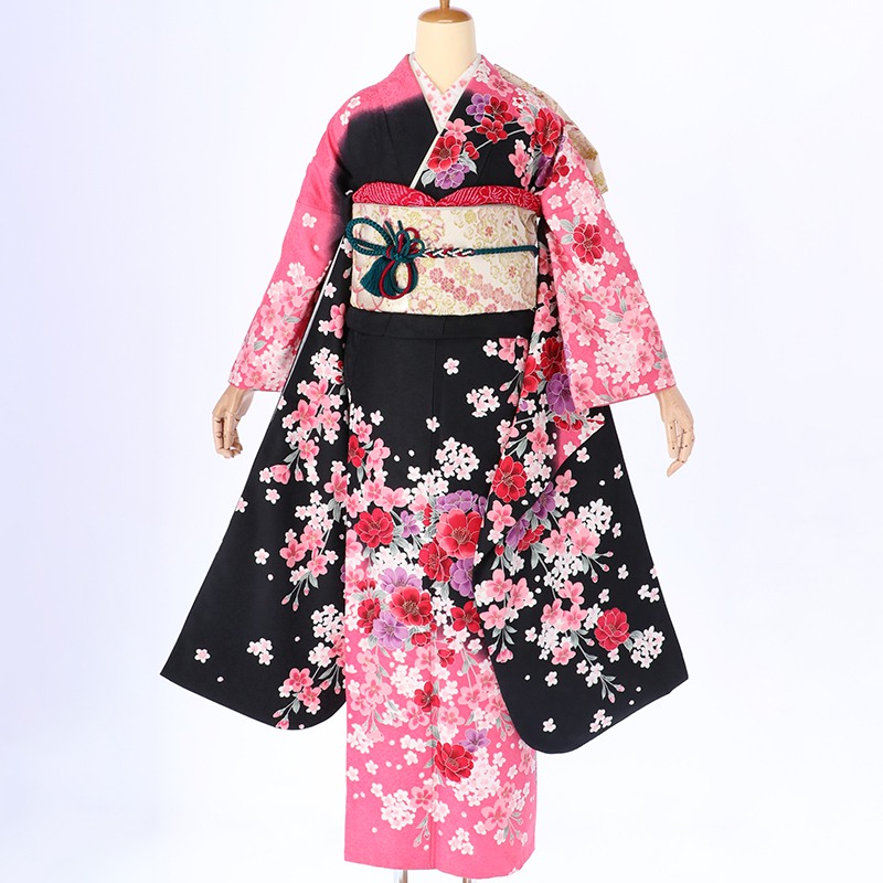 ほぼフルセット振袖8点セット丈169cmロリータピンク絞り風帯新品成人