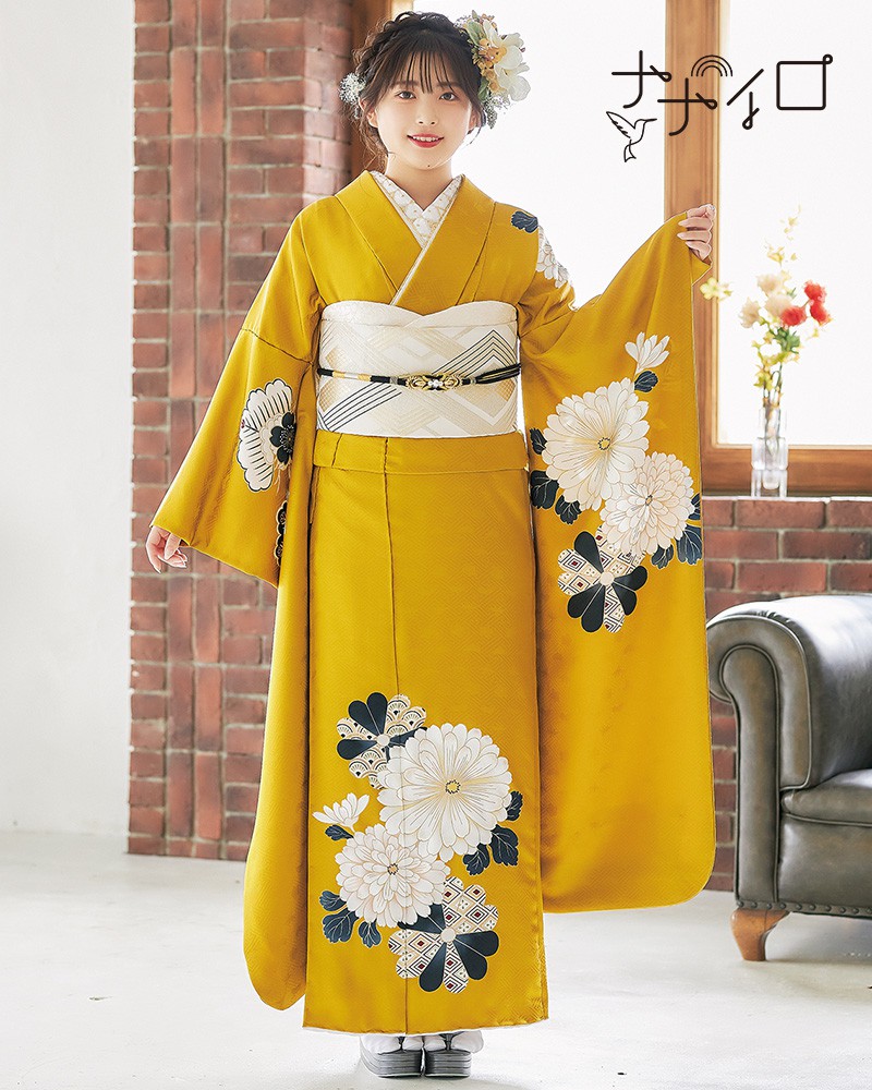 楽天市場】【振袖 レンタル】 結婚式 結納R2052 正絹 からし色 菊