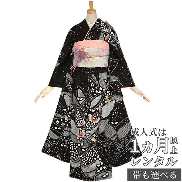 楽天市場】成人式早割クーポン10％オフ【振袖 レンタル】RS710 正絹 黒