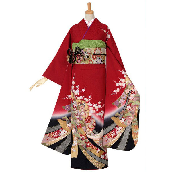 楽天市場】【成人式 振袖 レンタル】RS887 正絹 赤 雪輪御所車に熨斗