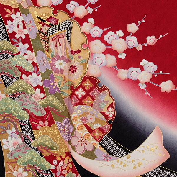 楽天市場】【成人式 振袖 レンタル】RS887 正絹 赤 雪輪御所車に熨斗