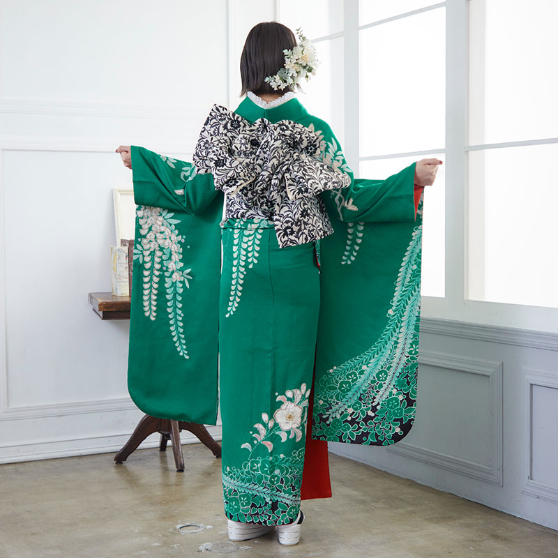 楽天市場】成人式早割クーポン10％オフ【振袖 レンタル】RS803 正絹 緑