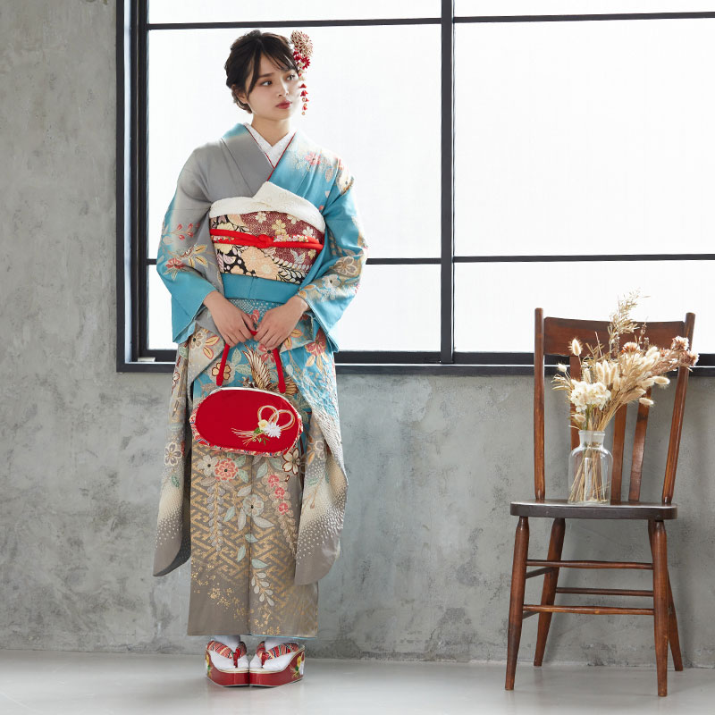 作家物] 振袖正絹成人式結婚式紫水色たたき高身長縮緬卒業式