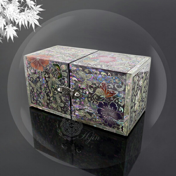 2565 螺鈿細工 花鳥 宝石箱 小物入れ 漆器 アクセサリーケース 2565