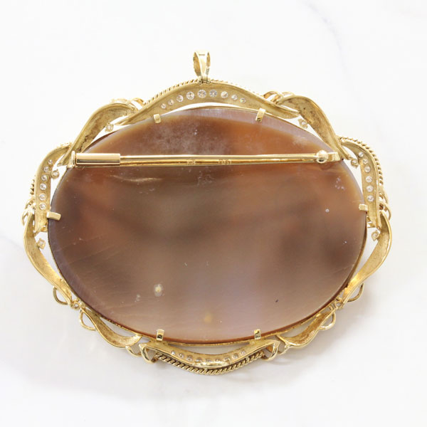 松坂屋K18 カメオシェルダイヤモンドデザイナー作品ブローチ＆トップ