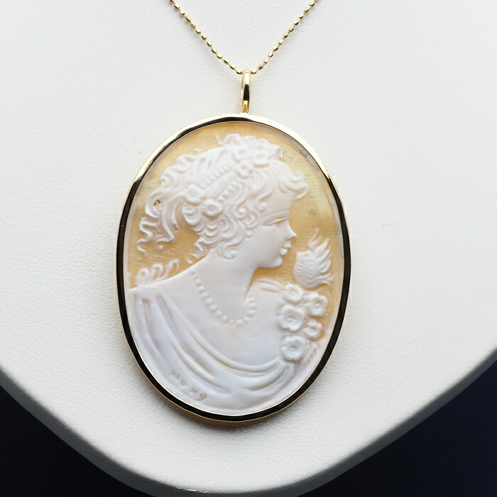 楽天市場】K18 ヴィンテージ シェルカメオ ペンダントブローチ 35×45mm