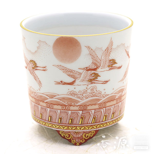 陶芸家福島武山九谷焼細密赤絵三つ足香炉香爐鳳凰菊大黒箱なし